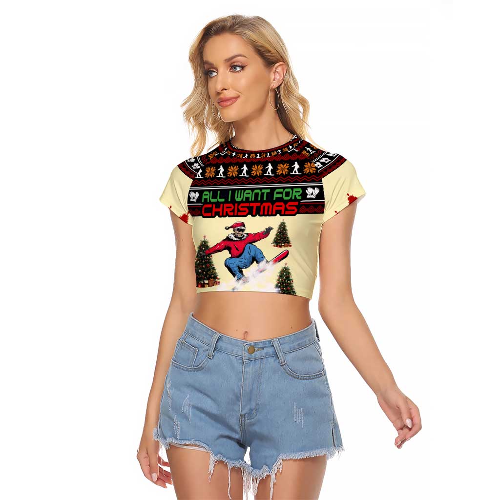 All I Want For Christmas Is Skiing Christmas Raglan Cropped T Shirt Xmas Holiday Patterns - Wonder Print Shop