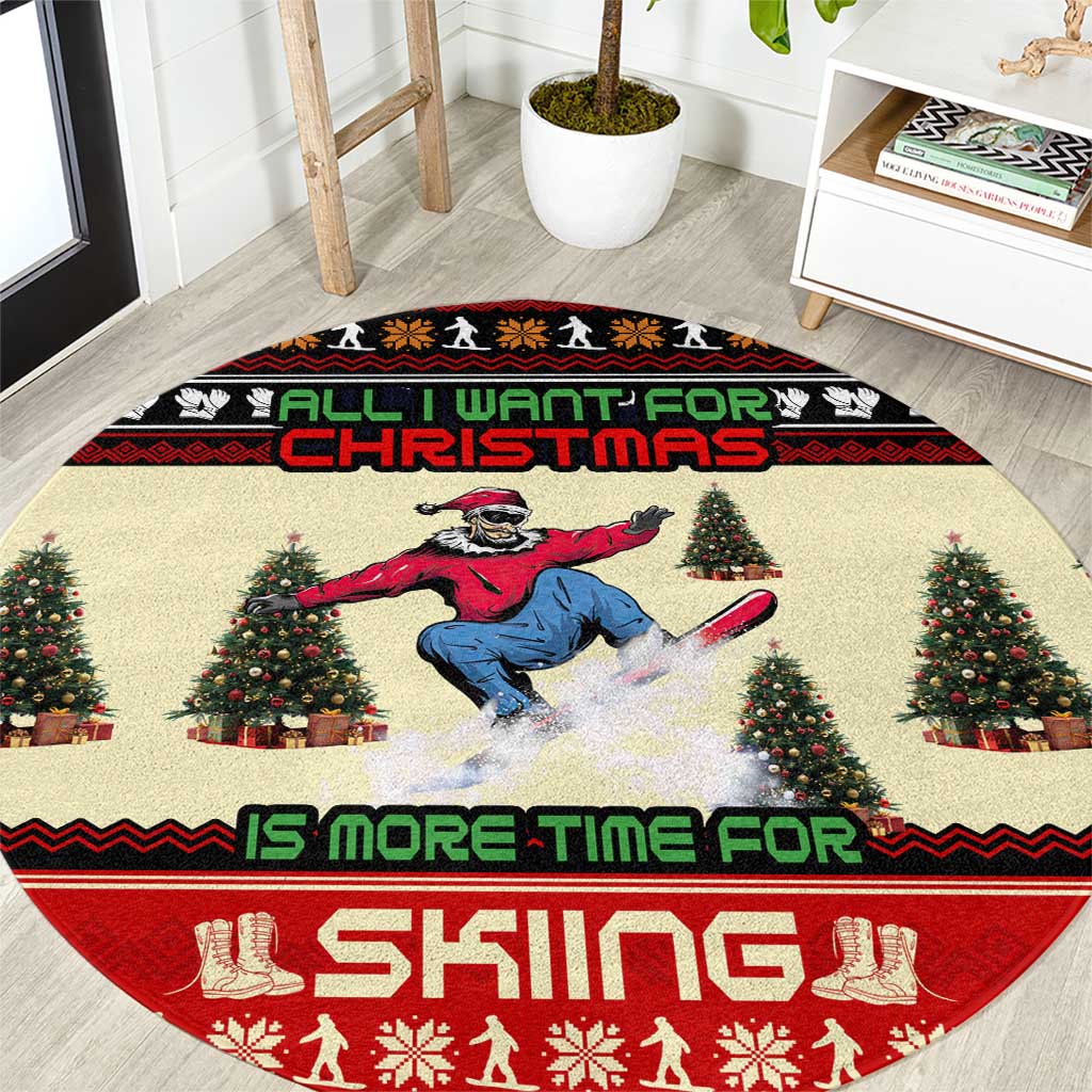 All I Want For Christmas Is Skiing Christmas Round Carpet Xmas Holiday Patterns - Wonder Print Shop