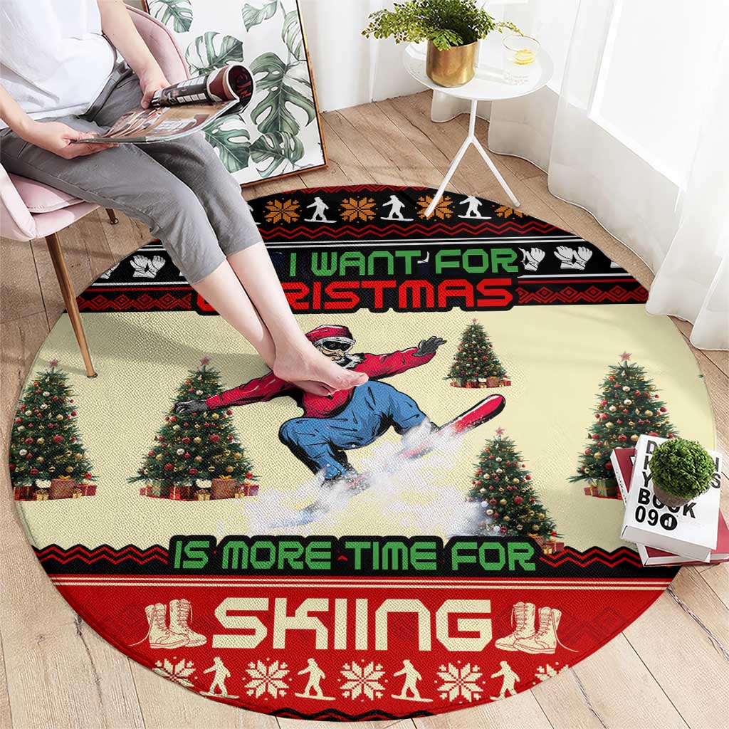 All I Want For Christmas Is Skiing Christmas Round Carpet Xmas Holiday Patterns - Wonder Print Shop