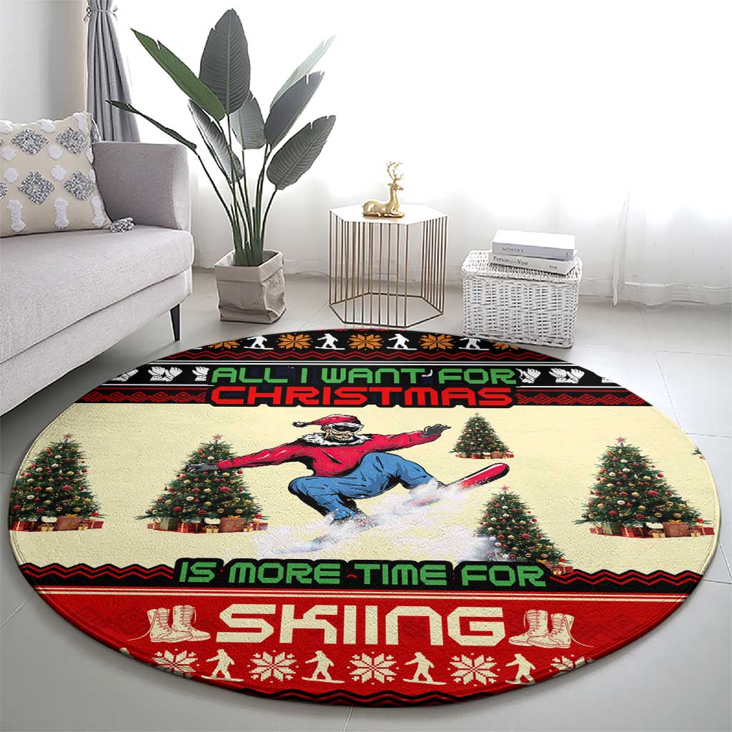 All I Want For Christmas Is Skiing Christmas Round Carpet Xmas Holiday Patterns - Wonder Print Shop