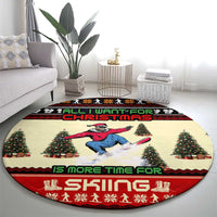 All I Want For Christmas Is Skiing Christmas Round Carpet Xmas Holiday Patterns - Wonder Print Shop