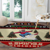 All I Want For Christmas Is Skiing Christmas Round Carpet Xmas Holiday Patterns - Wonder Print Shop
