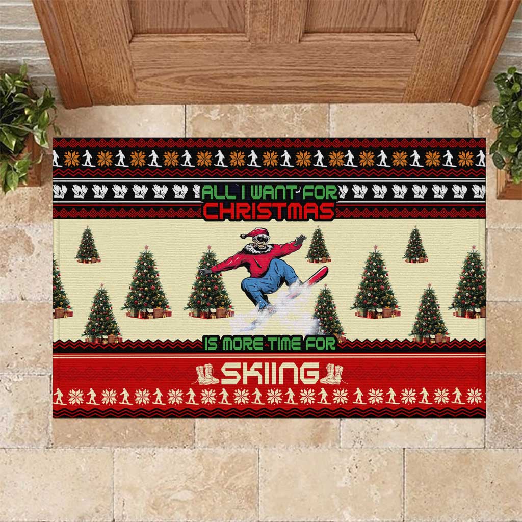 All I Want For Christmas Is Skiing Christmas Rubber Doormat Xmas Holiday Patterns - Wonder Print Shop