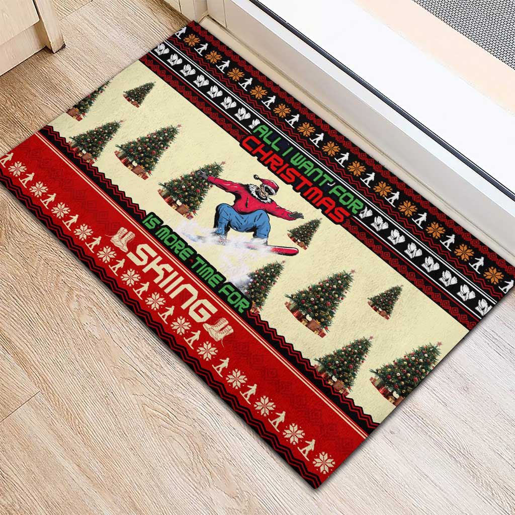 All I Want For Christmas Is Skiing Christmas Rubber Doormat Xmas Holiday Patterns - Wonder Print Shop