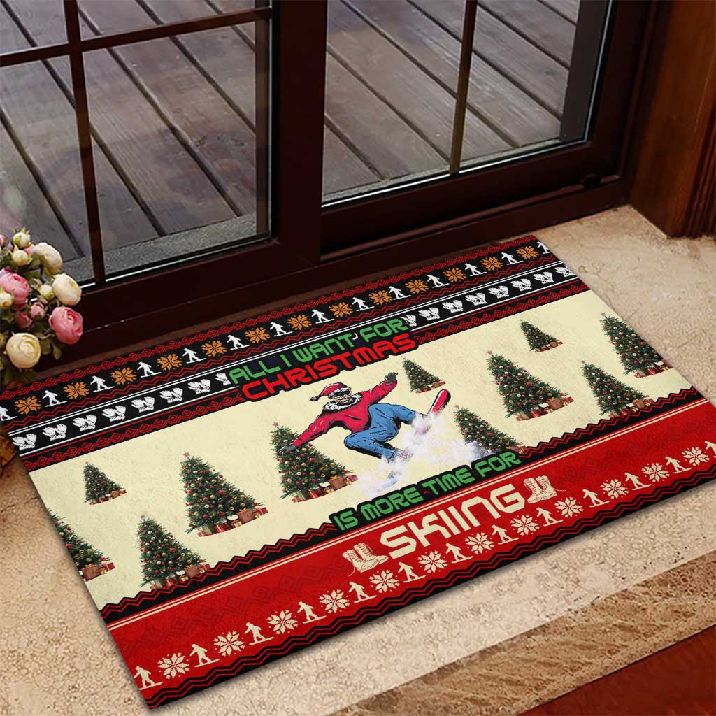 All I Want For Christmas Is Skiing Christmas Rubber Doormat Xmas Holiday Patterns - Wonder Print Shop
