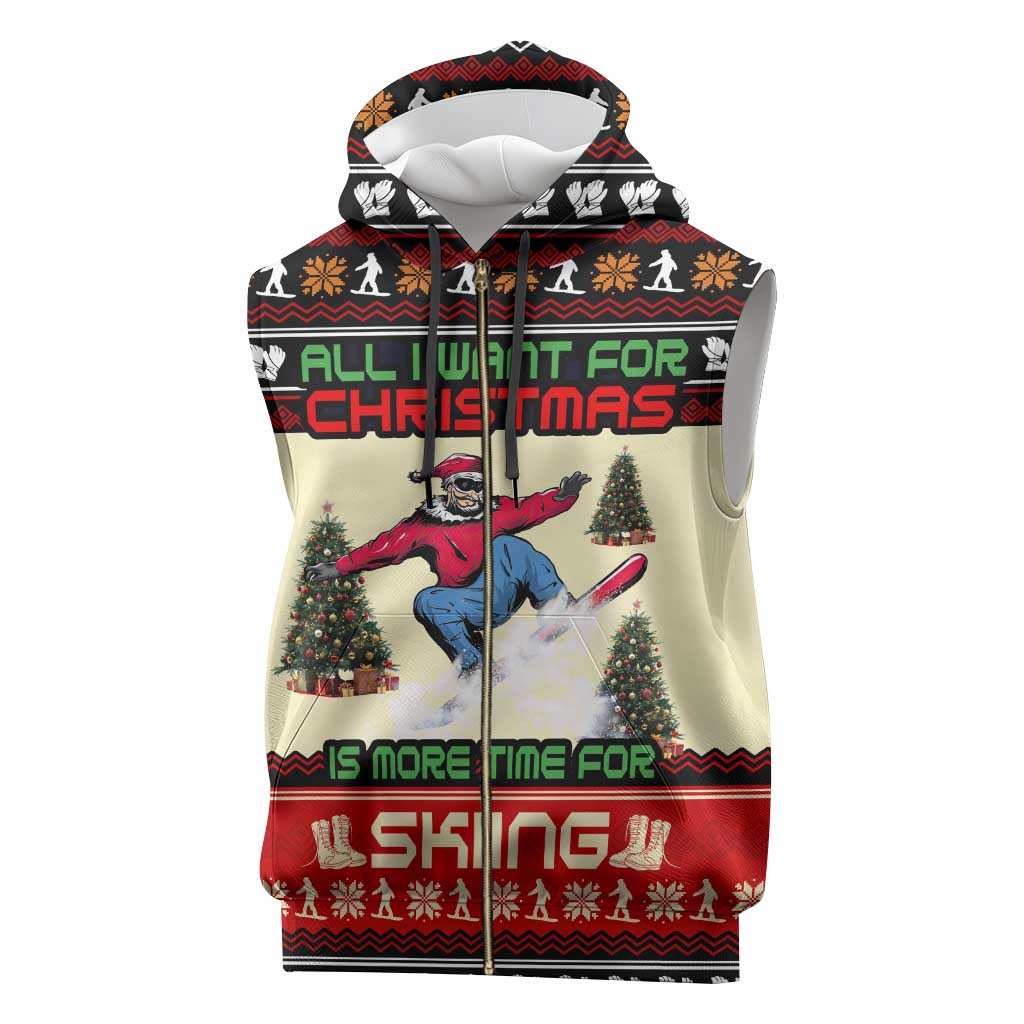 All I Want For Christmas Is Skiing Christmas Sleeveless Zip Hoodie Xmas Holiday Patterns - Wonder Print Shop