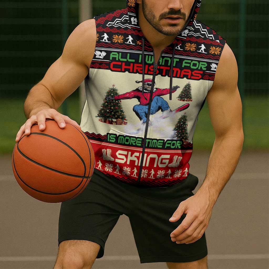 All I Want For Christmas Is Skiing Christmas Sleeveless Zip Hoodie Xmas Holiday Patterns - Wonder Print Shop