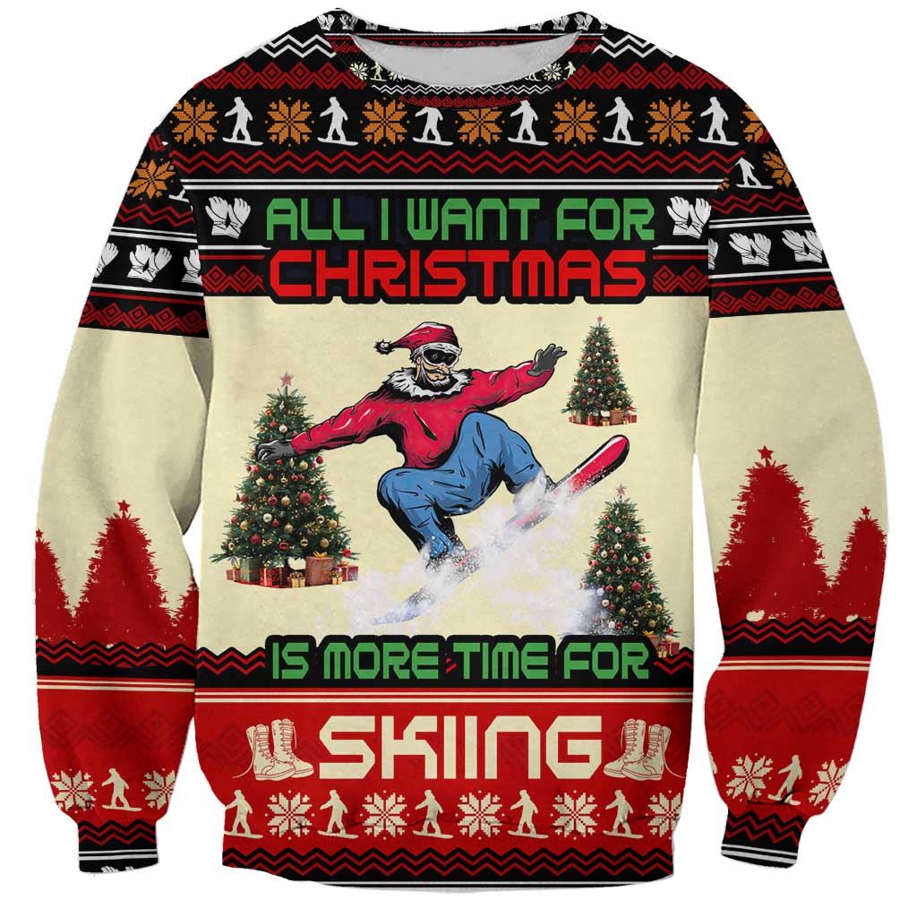 All I Want For Christmas Is Skiing Christmas Sweatshirt Xmas Holiday Patterns - Wonder Print Shop