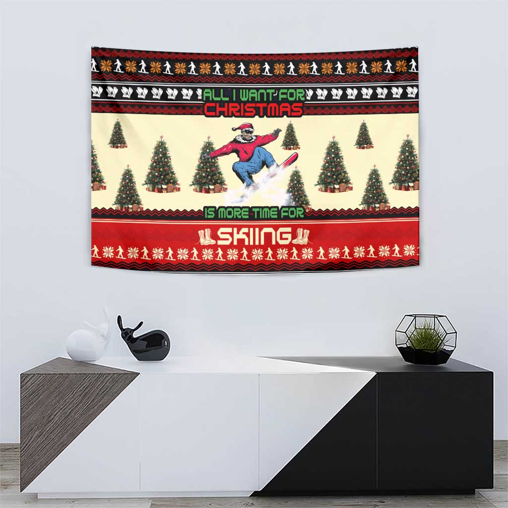 All I Want For Christmas Is Skiing Christmas Tapestry Xmas Holiday Patterns - Wonder Print Shop