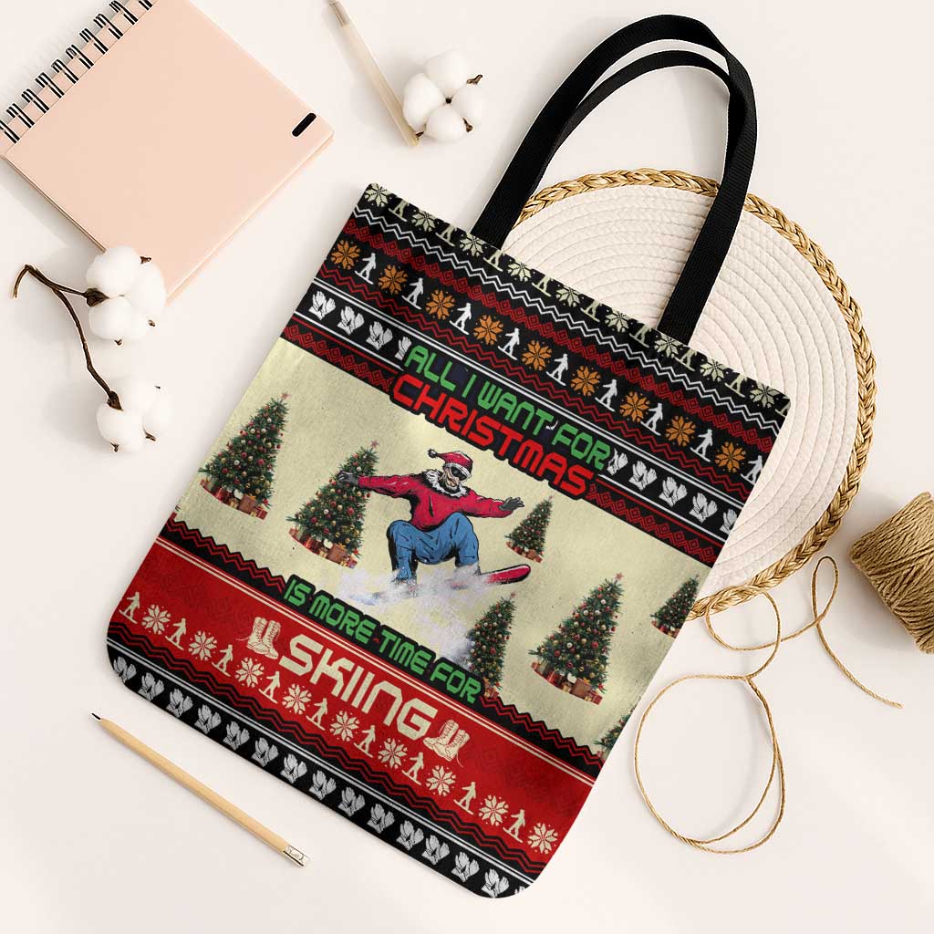 All I Want For Christmas Is Skiing Christmas Tote Bag Xmas Holiday Patterns - Wonder Print Shop