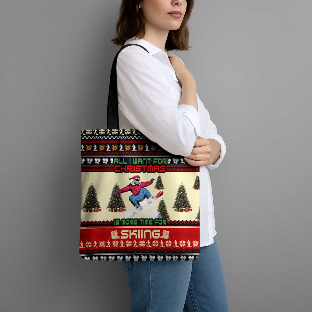 All I Want For Christmas Is Skiing Christmas Tote Bag Xmas Holiday Patterns - Wonder Print Shop