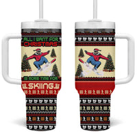 All I Want For Christmas Is Skiing Christmas Tumbler With Handle Xmas Holiday Patterns - Wonder Print Shop