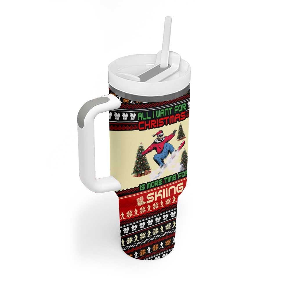 All I Want For Christmas Is Skiing Christmas Tumbler With Handle Xmas Holiday Patterns - Wonder Print Shop