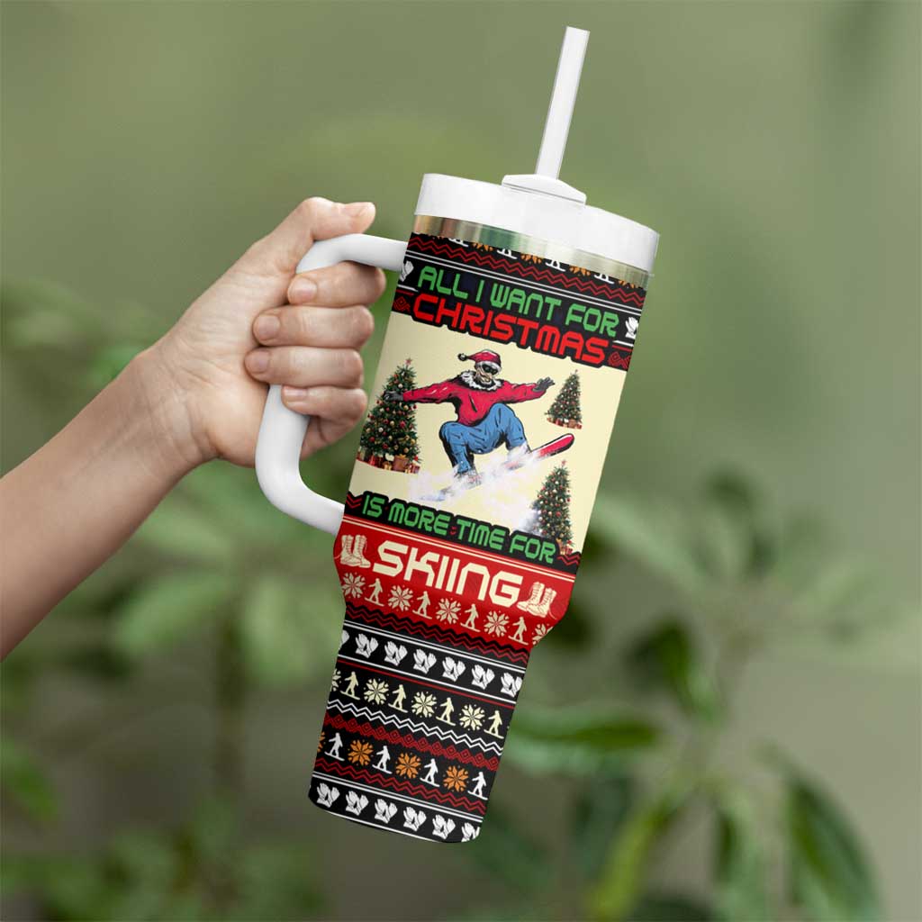 All I Want For Christmas Is Skiing Christmas Tumbler With Handle Xmas Holiday Patterns - Wonder Print Shop