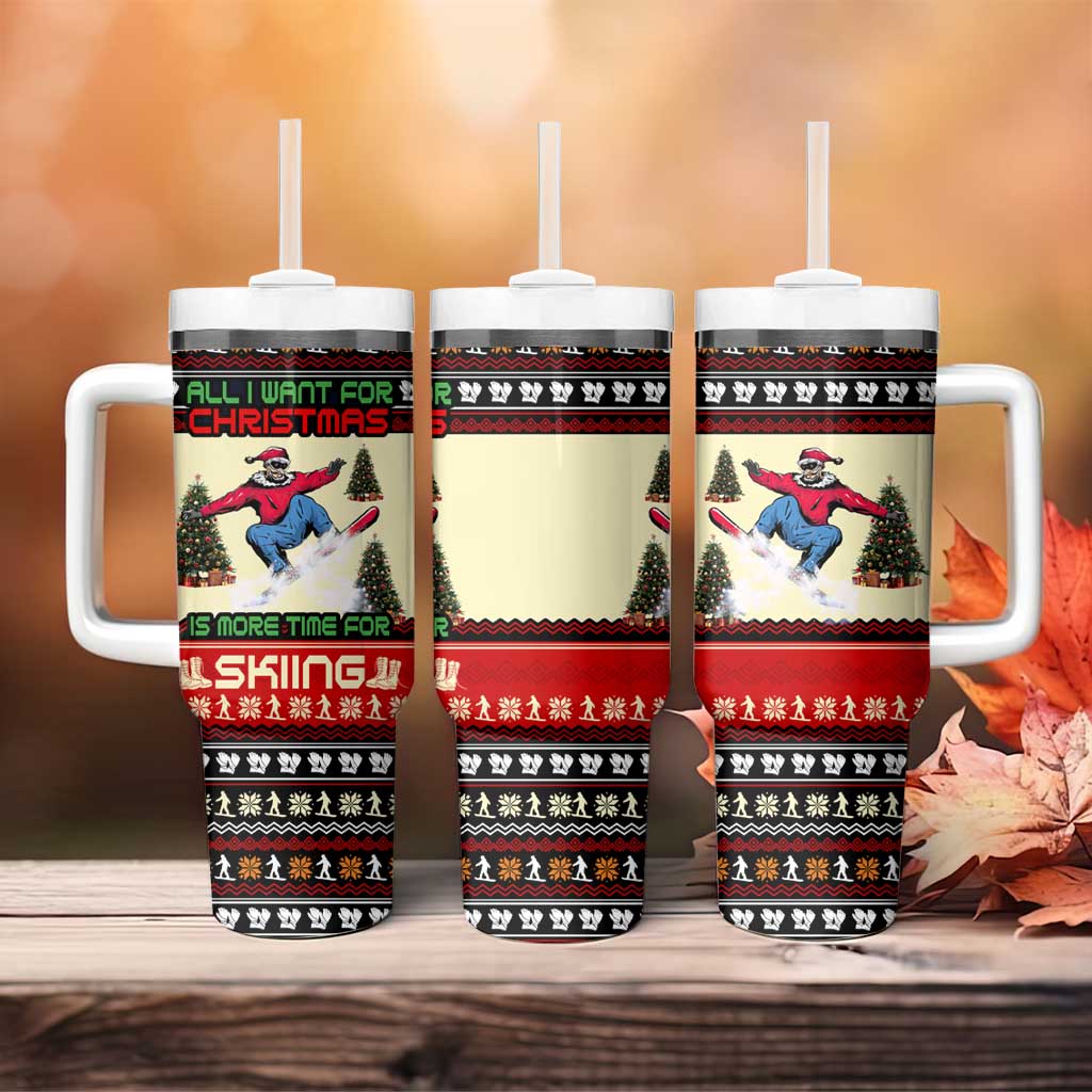 All I Want For Christmas Is Skiing Christmas Tumbler With Handle Xmas Holiday Patterns - Wonder Print Shop