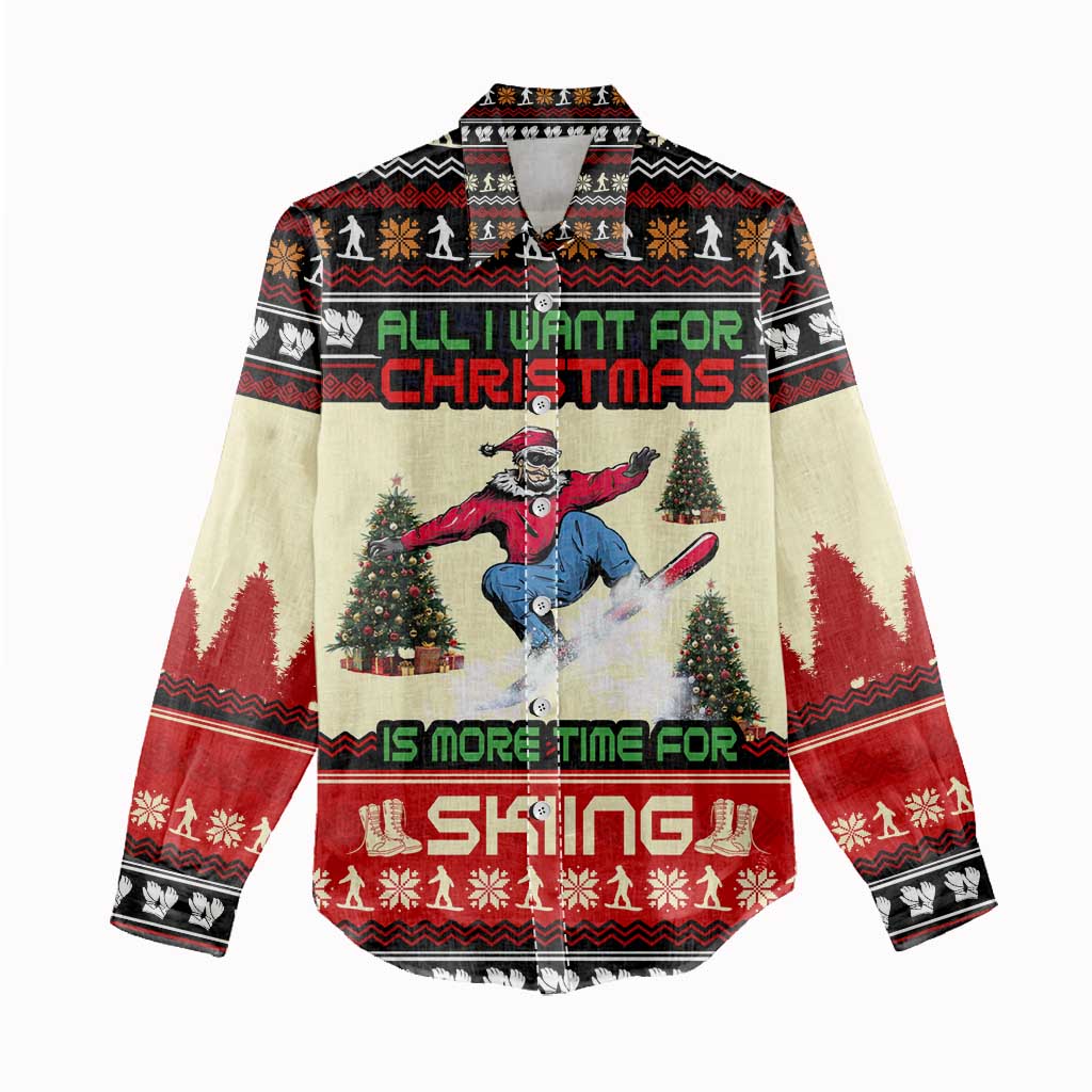 All I Want For Christmas Is Skiing Christmas Women Casual Shirt Xmas Holiday Patterns - Wonder Print Shop