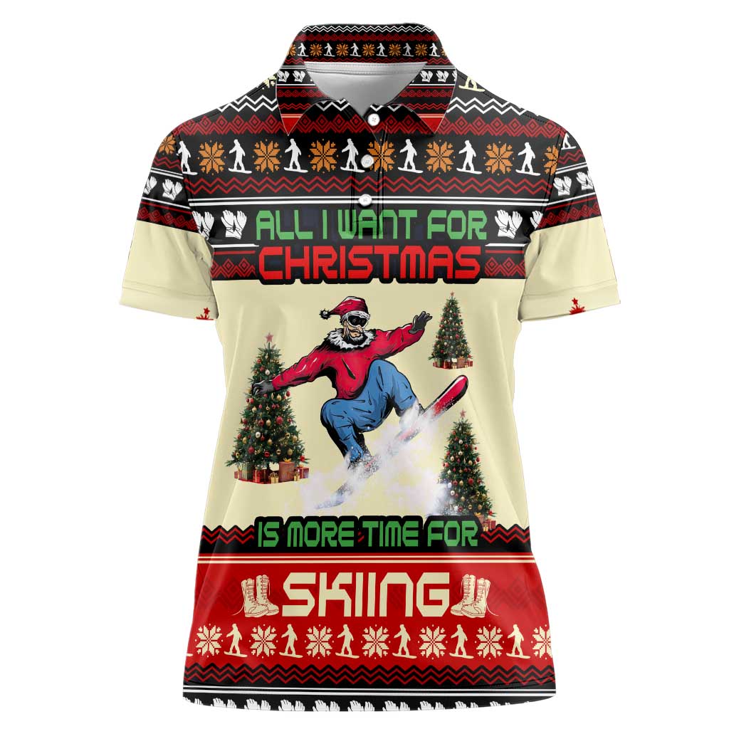 All I Want For Christmas Is Skiing Christmas Women Polo Shirt Xmas Holiday Patterns - Wonder Print Shop