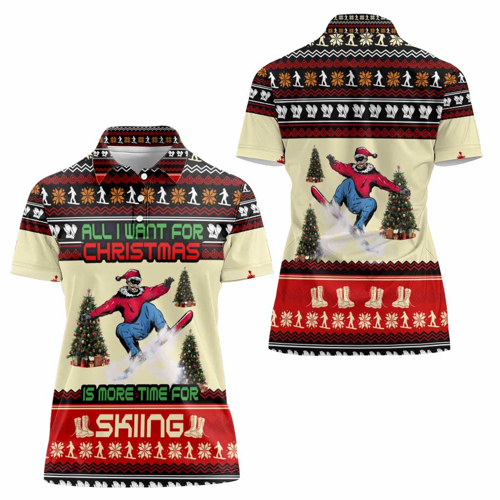 All I Want For Christmas Is Skiing Christmas Women Polo Shirt Xmas Holiday Patterns - Wonder Print Shop