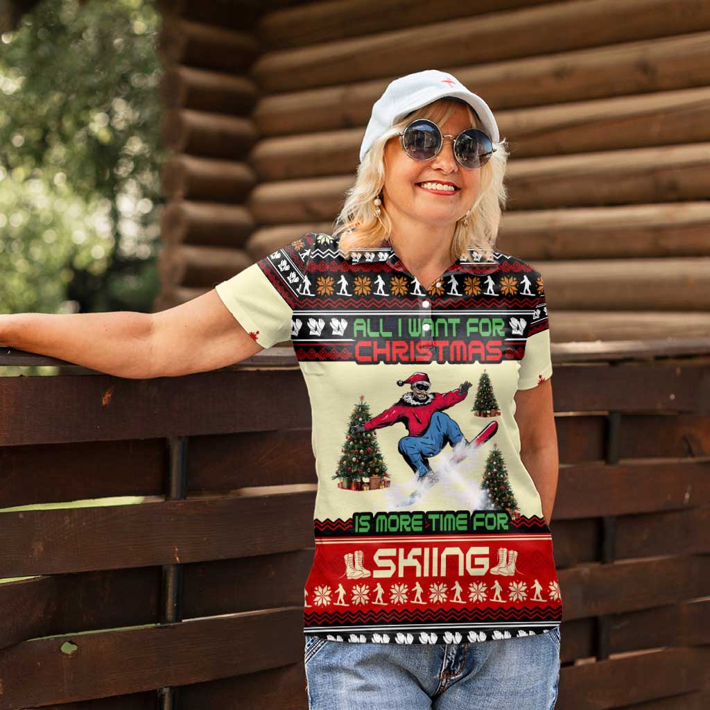 All I Want For Christmas Is Skiing Christmas Women Polo Shirt Xmas Holiday Patterns - Wonder Print Shop