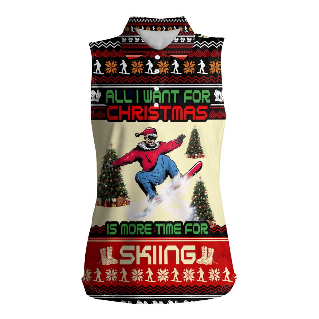 All I Want For Christmas Is Skiing Christmas Women Sleeveless Polo Shirt Xmas Holiday Patterns - Wonder Print Shop