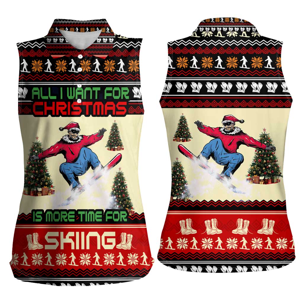 All I Want For Christmas Is Skiing Christmas Women Sleeveless Polo Shirt Xmas Holiday Patterns - Wonder Print Shop