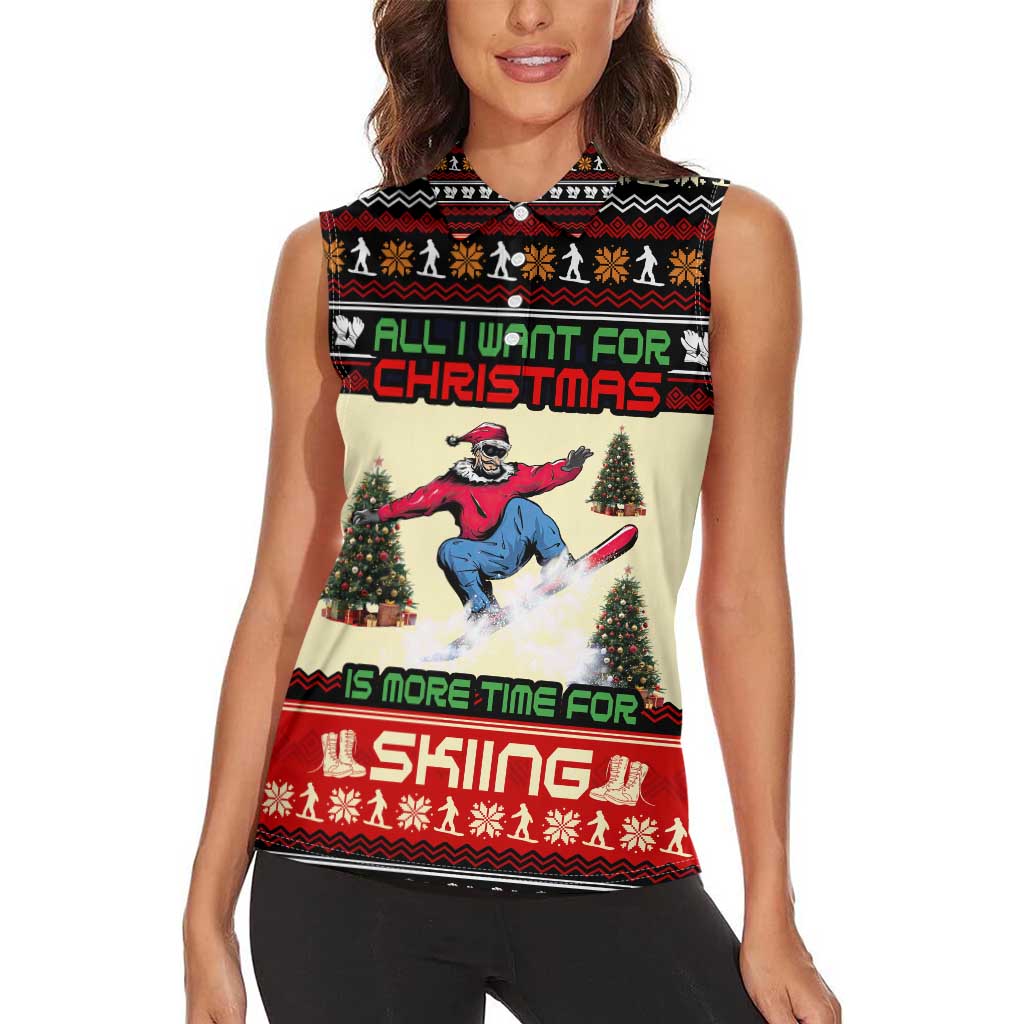 All I Want For Christmas Is Skiing Christmas Women Sleeveless Polo Shirt Xmas Holiday Patterns - Wonder Print Shop