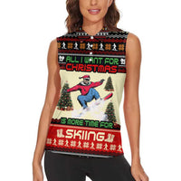 All I Want For Christmas Is Skiing Christmas Women Sleeveless Polo Shirt Xmas Holiday Patterns - Wonder Print Shop