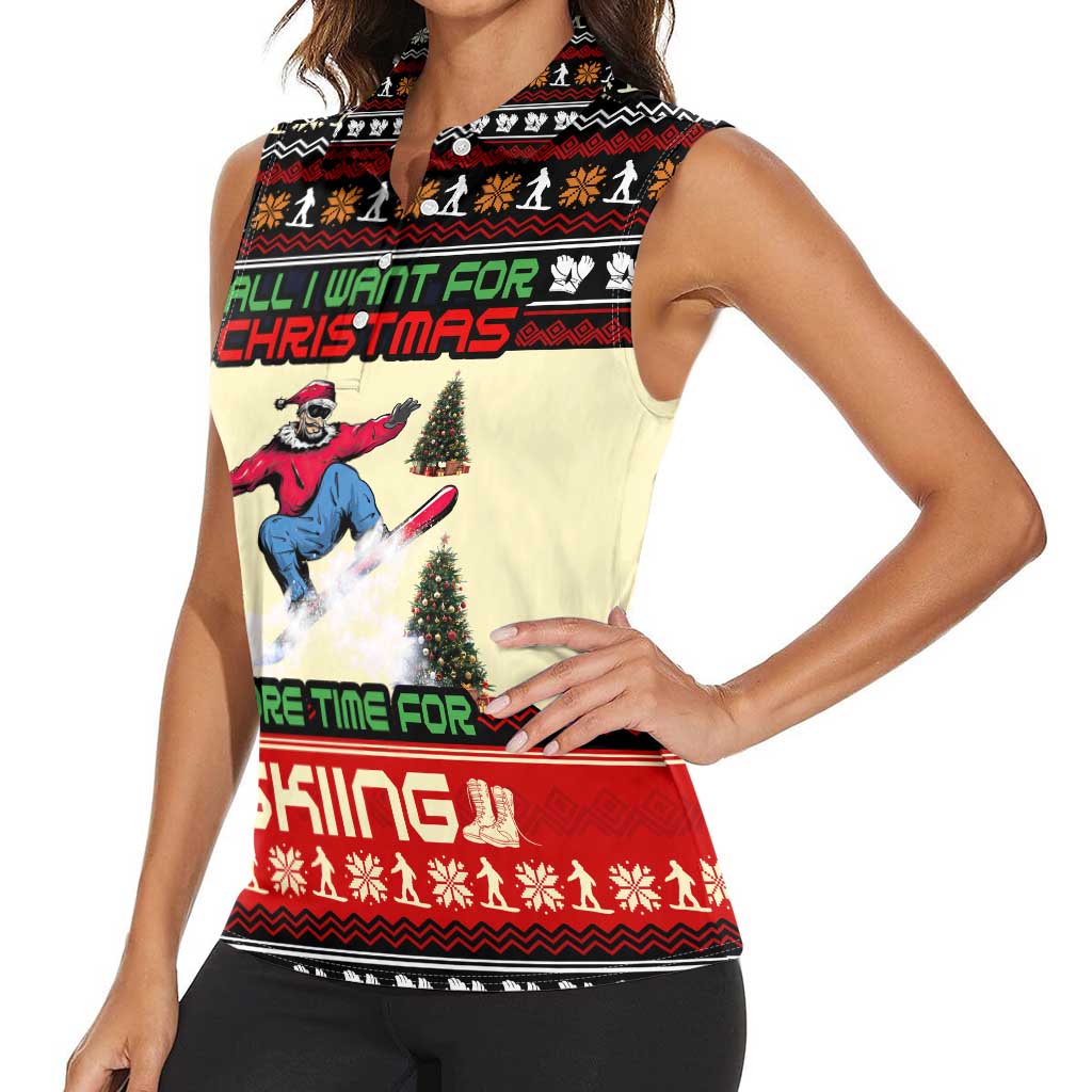 All I Want For Christmas Is Skiing Christmas Women Sleeveless Polo Shirt Xmas Holiday Patterns - Wonder Print Shop