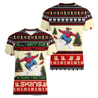 All I Want For Christmas Is Skiing Christmas Women V-Neck T-Shirt Xmas Holiday Patterns - Wonder Print Shop