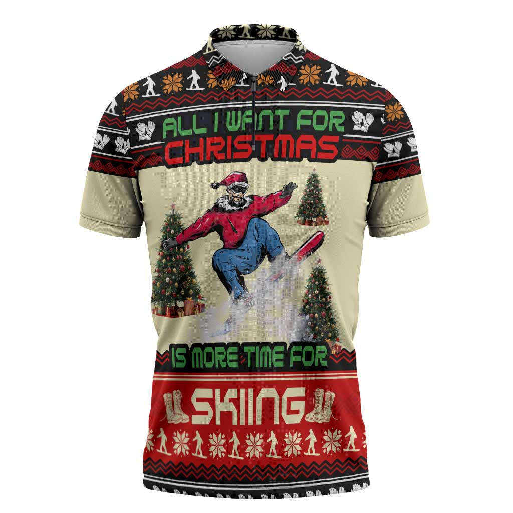 All I Want For Christmas Is Skiing Christmas Zipper Polo Shirt Xmas Holiday Patterns - Wonder Print Shop
