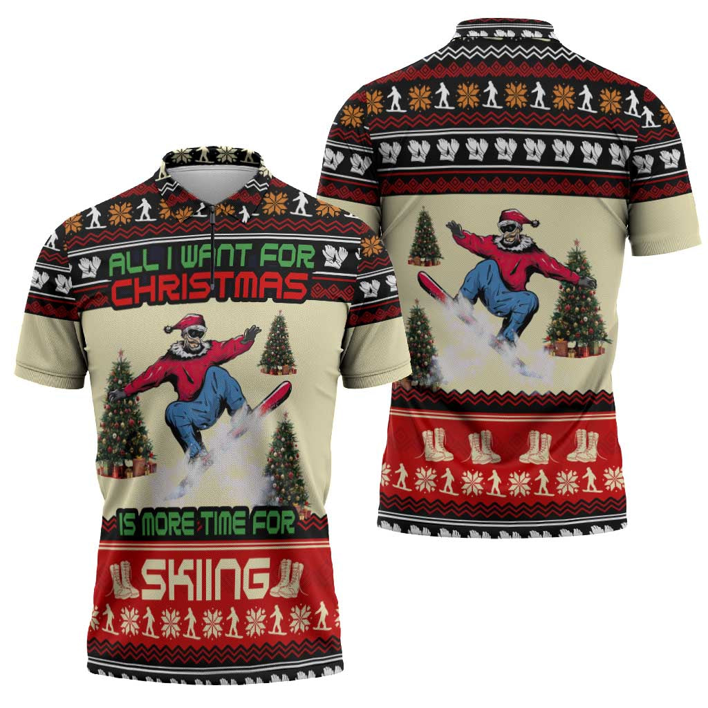 All I Want For Christmas Is Skiing Christmas Zipper Polo Shirt Xmas Holiday Patterns - Wonder Print Shop