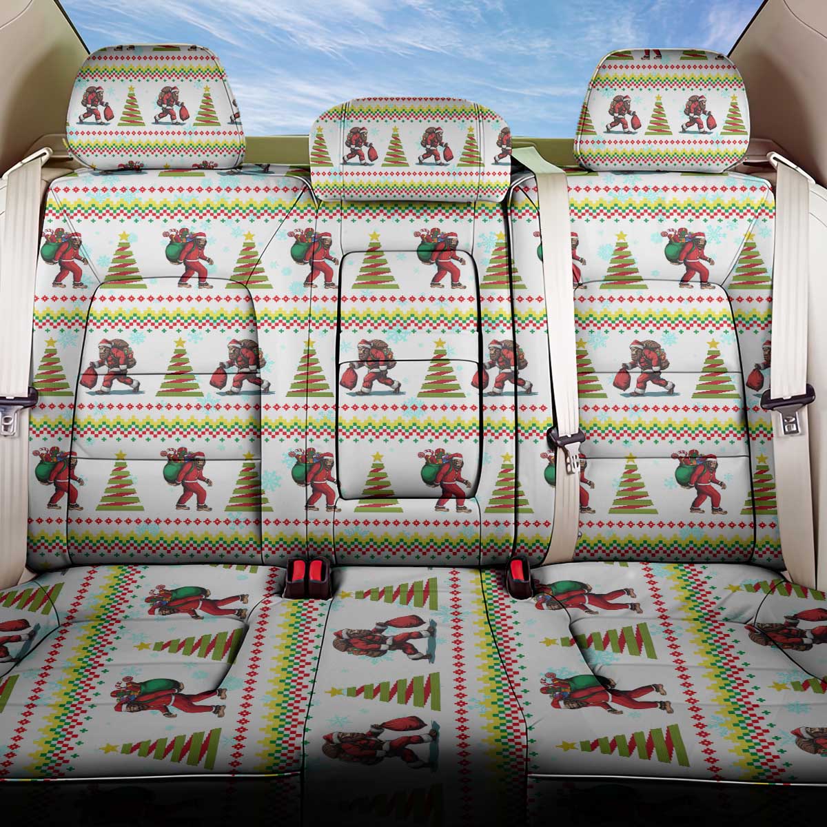 Amazing Bigfoot Christmas Back Car Seat Cover Xmas Holiday Patterns - Wonder Print Shop