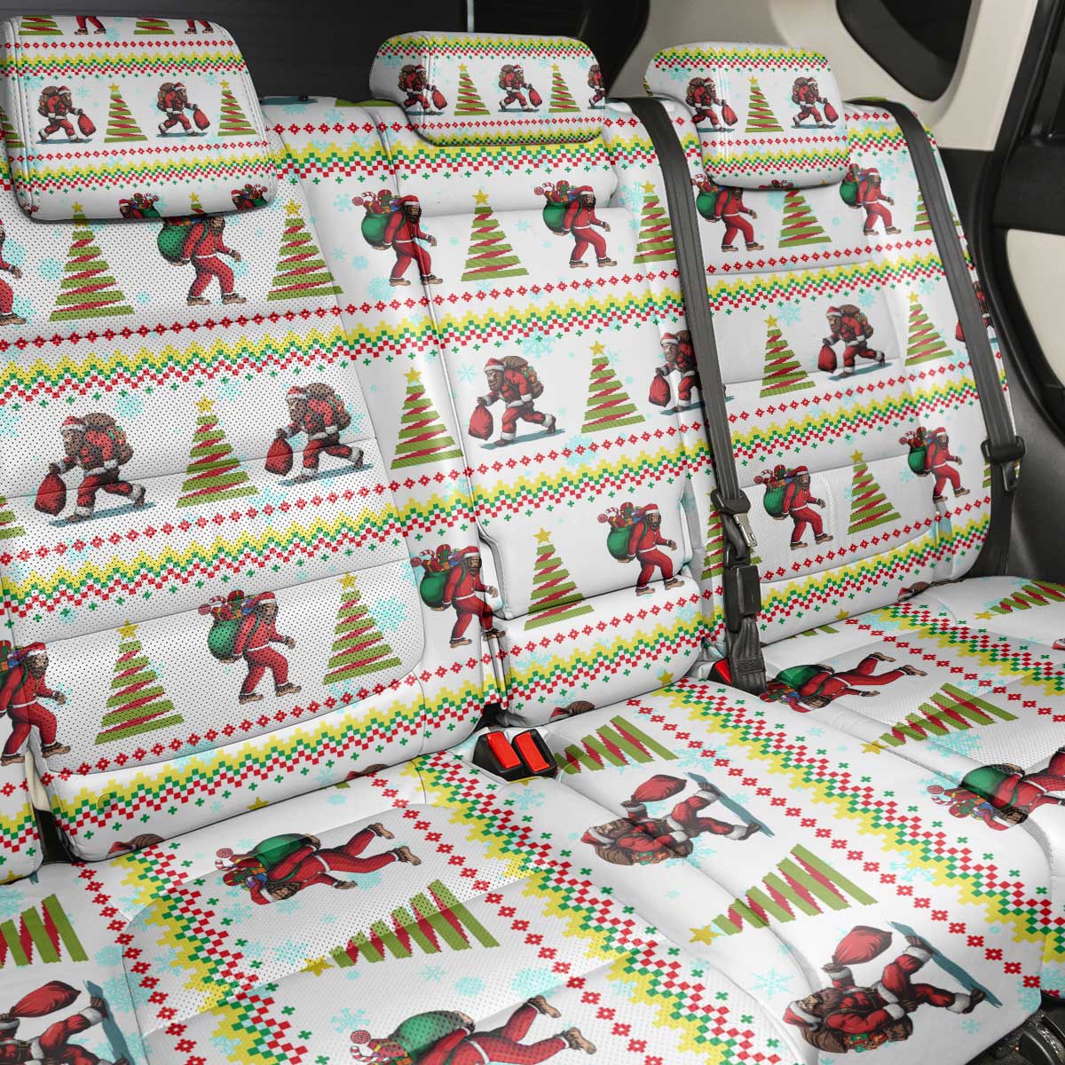 Amazing Bigfoot Christmas Back Car Seat Cover Xmas Holiday Patterns - Wonder Print Shop