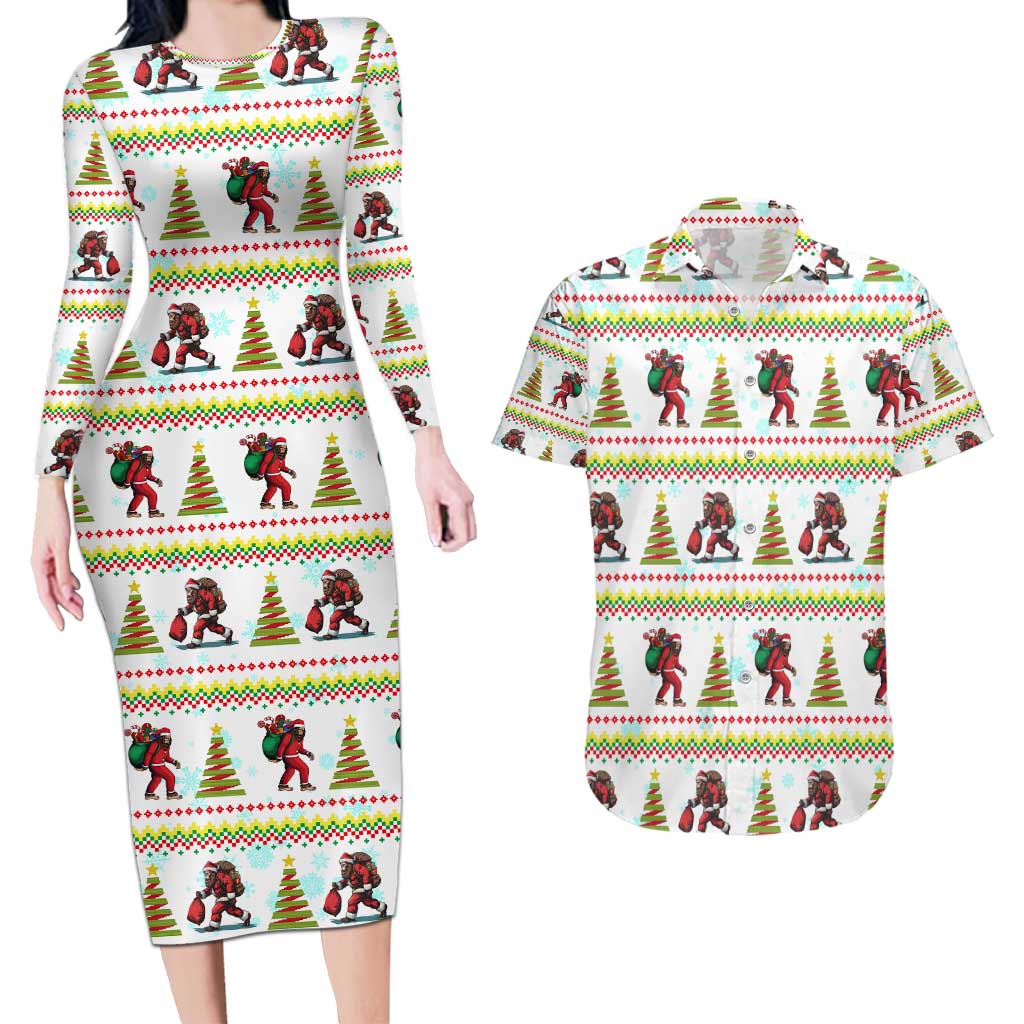 Amazing Bigfoot Christmas Couples Matching Long Sleeve Bodycon Dress and Hawaiian Shirt Xmas Holiday Patterns - Wonder Print Shop