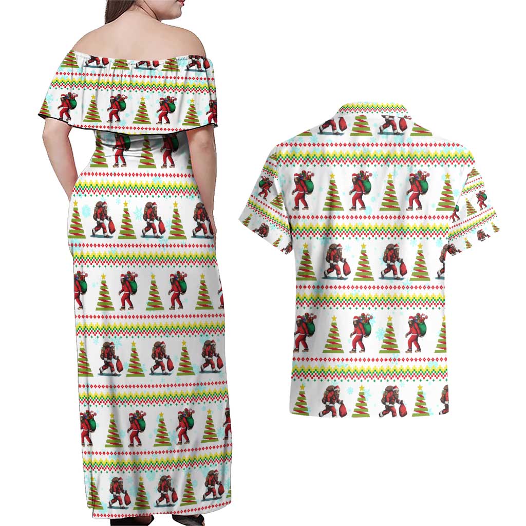 Amazing Bigfoot Christmas Couples Matching Off Shoulder Maxi Dress and Hawaiian Shirt Xmas Holiday Patterns - Wonder Print Shop