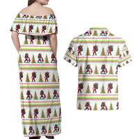 Amazing Bigfoot Christmas Couples Matching Off Shoulder Maxi Dress and Hawaiian Shirt Xmas Holiday Patterns - Wonder Print Shop