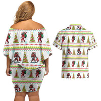 Amazing Bigfoot Christmas Couples Matching Off Shoulder Short Dress and Hawaiian Shirt Xmas Holiday Patterns - Wonder Print Shop