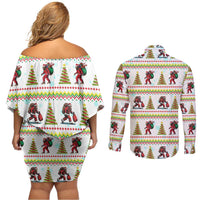 Amazing Bigfoot Christmas Couples Matching Off Shoulder Short Dress and Long Sleeve Button Shirt Xmas Holiday Patterns - Wonder Print Shop