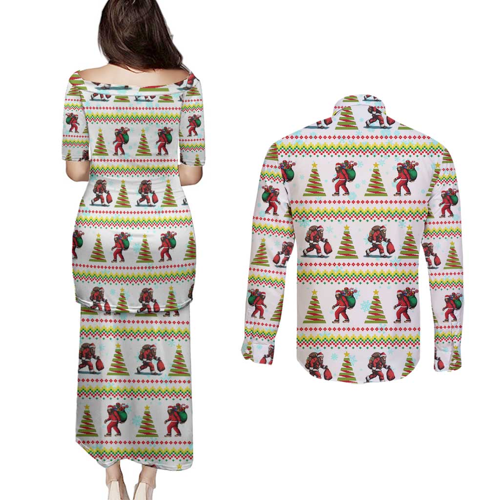 Amazing Bigfoot Christmas Couples Matching Puletasi and Long Sleeve Button Shirt Xmas Holiday Patterns - Wonder Print Shop