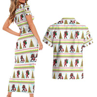 Amazing Bigfoot Christmas Couples Matching Short Sleeve Bodycon Dress and Hawaiian Shirt Xmas Holiday Patterns - Wonder Print Shop