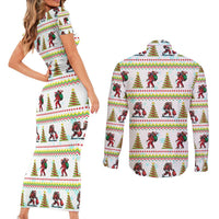 Amazing Bigfoot Christmas Couples Matching Short Sleeve Bodycon Dress and Long Sleeve Button Shirt Xmas Holiday Patterns - Wonder Print Shop