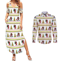 Amazing Bigfoot Christmas Couples Matching Summer Maxi Dress and Long Sleeve Button Shirt Xmas Holiday Patterns - Wonder Print Shop
