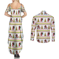 Amazing Bigfoot Christmas Couples Matching Summer Maxi Dress and Long Sleeve Button Shirt Xmas Holiday Patterns - Wonder Print Shop
