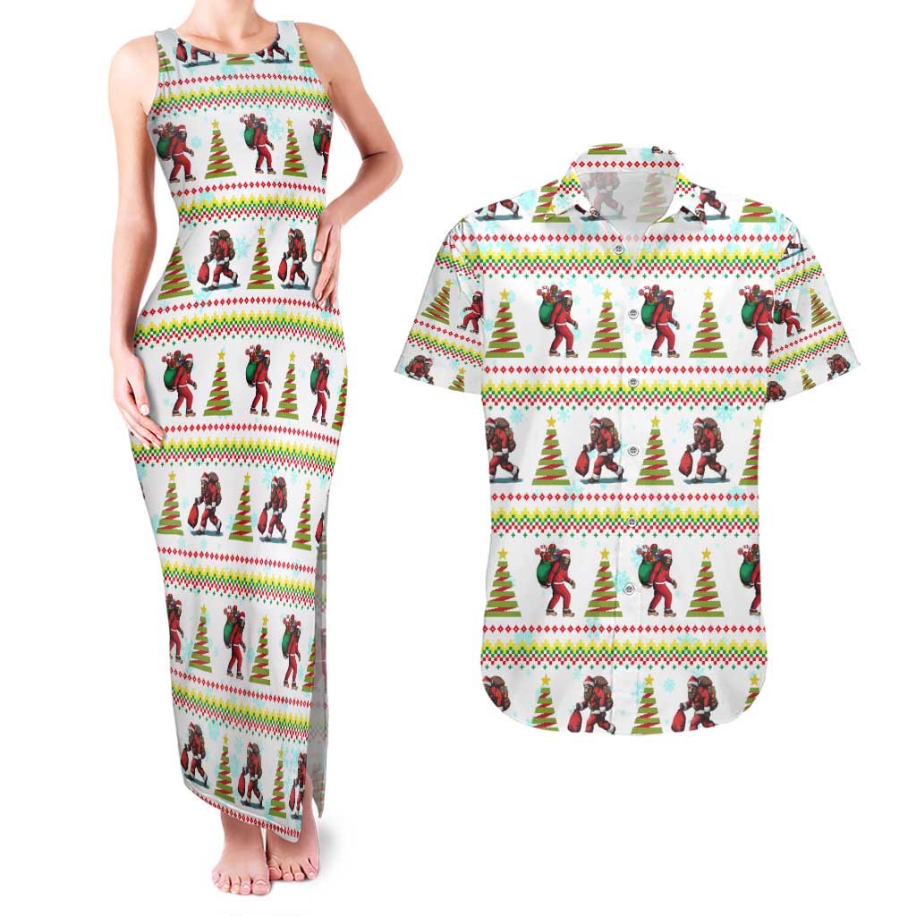 Amazing Bigfoot Christmas Couples Matching Tank Maxi Dress and Hawaiian Shirt Xmas Holiday Patterns - Wonder Print Shop