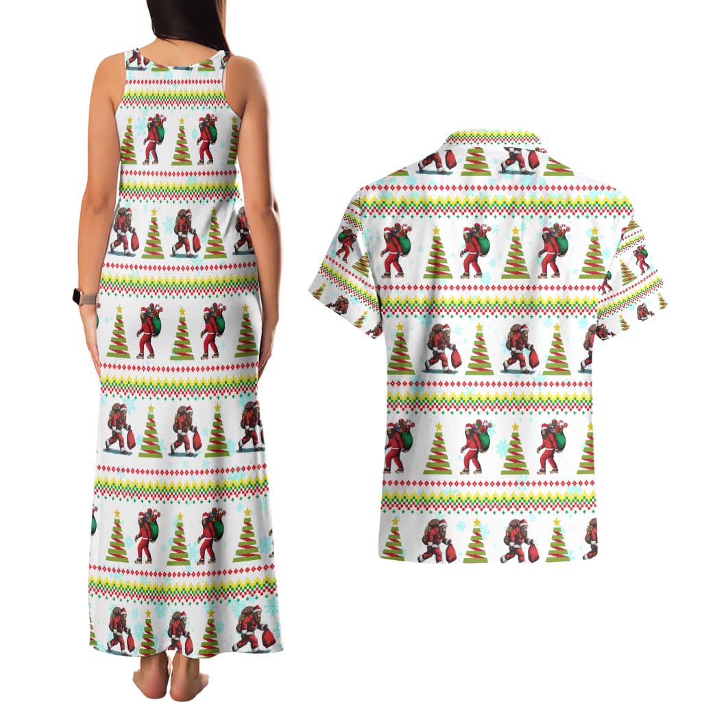 Amazing Bigfoot Christmas Couples Matching Tank Maxi Dress and Hawaiian Shirt Xmas Holiday Patterns - Wonder Print Shop