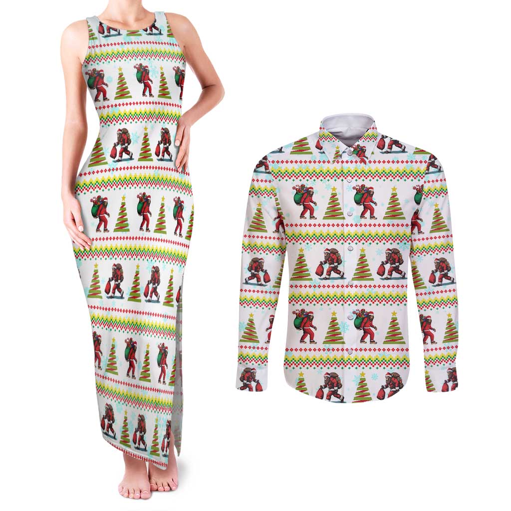 Amazing Bigfoot Christmas Couples Matching Tank Maxi Dress and Long Sleeve Button Shirt Xmas Holiday Patterns - Wonder Print Shop