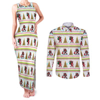Amazing Bigfoot Christmas Couples Matching Tank Maxi Dress and Long Sleeve Button Shirt Xmas Holiday Patterns - Wonder Print Shop