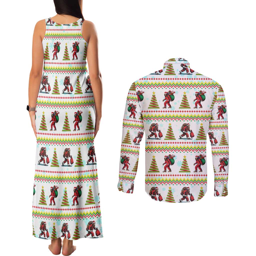 Amazing Bigfoot Christmas Couples Matching Tank Maxi Dress and Long Sleeve Button Shirt Xmas Holiday Patterns - Wonder Print Shop