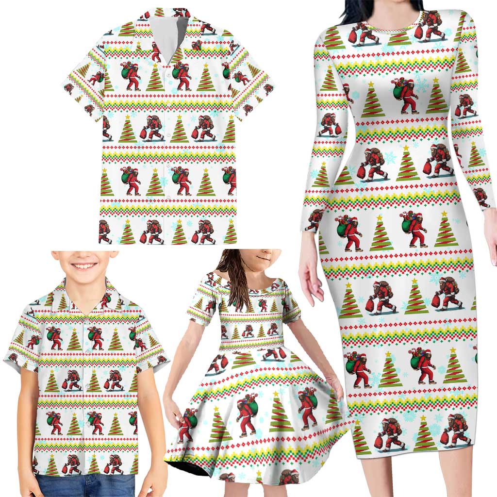 Amazing Bigfoot Christmas Family Matching Long Sleeve Bodycon Dress and Hawaiian Shirt Xmas Holiday Patterns - Wonder Print Shop