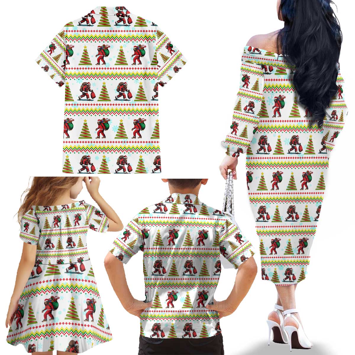 Amazing Bigfoot Christmas Family Matching Off The Shoulder Long Sleeve Dress and Hawaiian Shirt Xmas Holiday Patterns - Wonder Print Shop